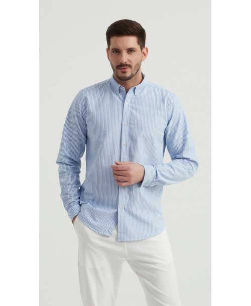 2502-4 Chemise en oxford - Bleu & Blanc