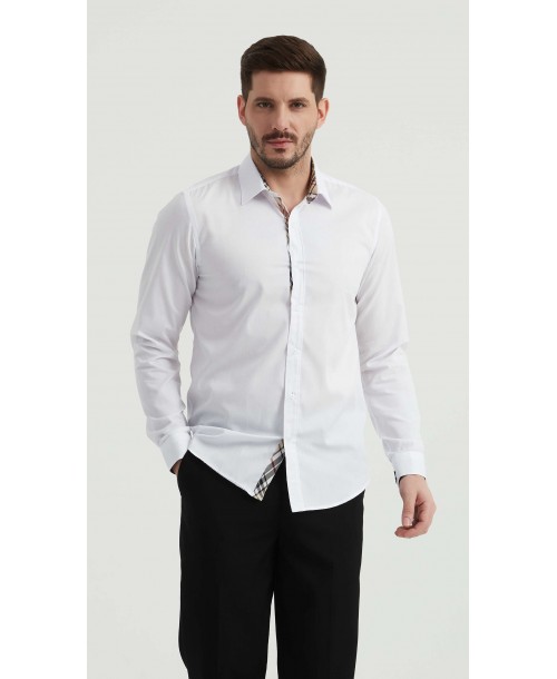 SLIM5047-1 Chemise carreaux tartan slim fit - Blanc