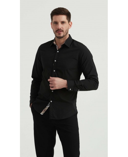 SLIM5047-2 Chemise carreaux tartan slim fit - Noir