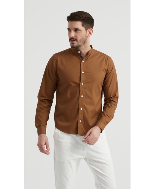 ENZO-116-07 Chemise col mao - Marron