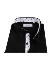 ENZO-110-12 Chemise "PREMIUM" noir avec col à motifs coupe ajustée