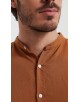 LIN-60-217 Chemise terracotta col mao en lin