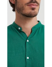 LIN-60-218 Chemise verte col mao en lin