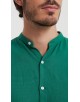 LIN-60-218 Chemise verte col mao en lin