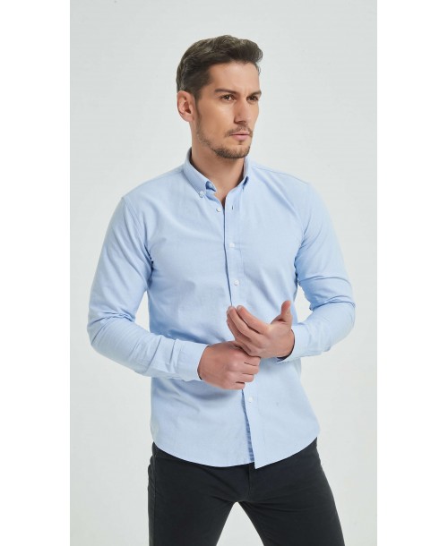 OXF-S02 Chemise bleu en 100% coton oxford royal