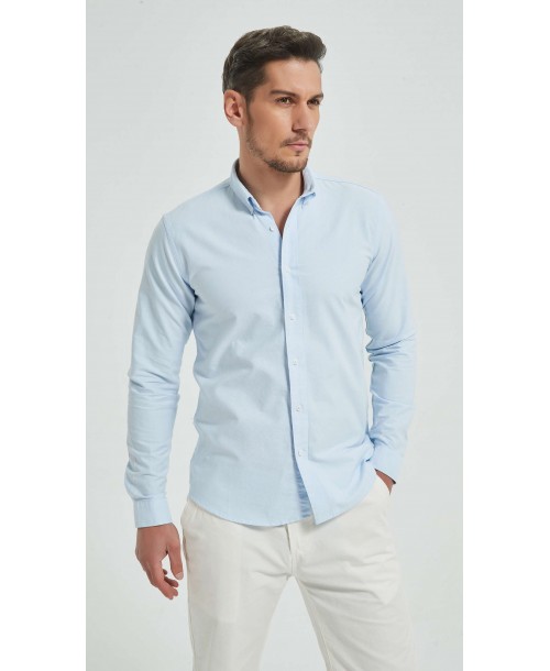 OXF-S03 Chemise bleu ciel en 100% coton oxford royal