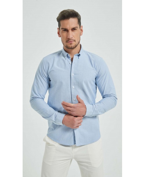 OXF-S04 Chemise bleu denim en 100% coton oxford royal