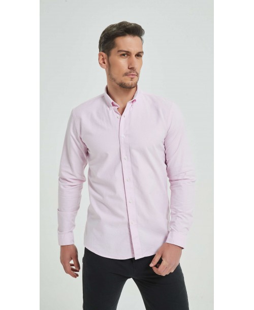 OXF-S05 Chemise rose en 100% coton oxford royal