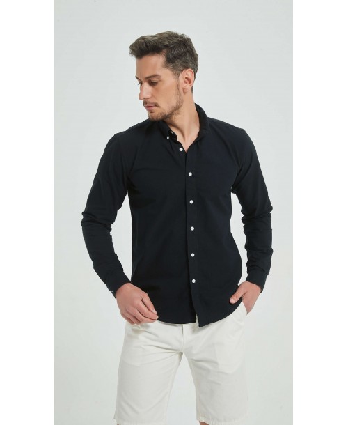 OXF-S09 Chemise noire en 100% coton oxford royal