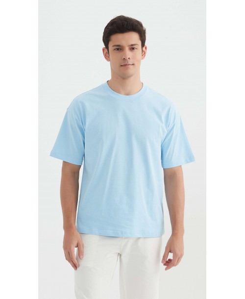 S319-05 T-shirt coton épais Oversize Bleu ciel