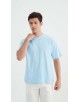 S319-05 T-shirt coton épais Oversize Bleu ciel