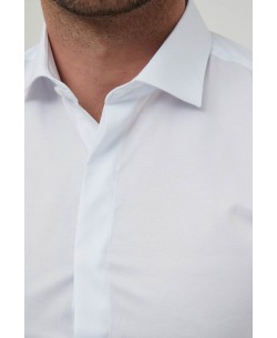 WHT-09-4 Chemise blanche col italien en coupe confort