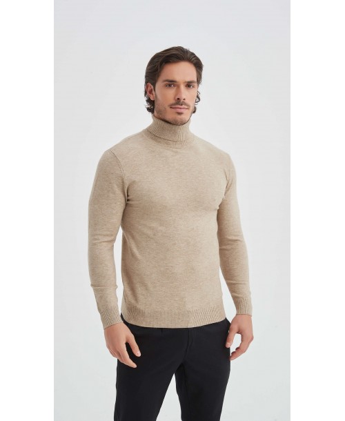 YE-6741-161 Pull col roulé beige