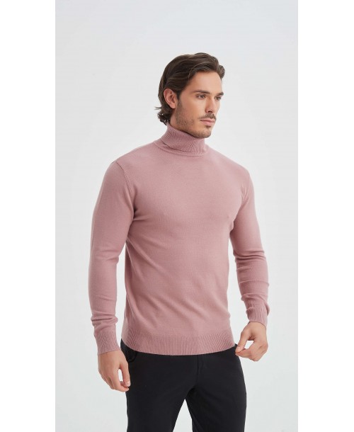 YE-6741-183 Pull col roulé vieux rose