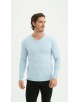 YE-6745-176 Pull bleu doux col V