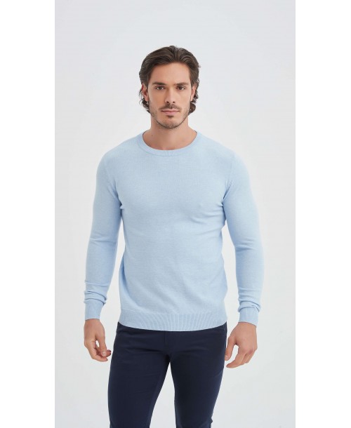 YE-6746-176 Pull bleu doux col rond