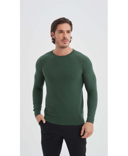 YE-6802-11 Pull col rond coton piqué - Vert menthe