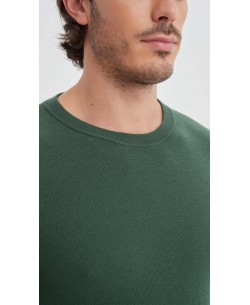 YE-6802-11 Pull col rond coton piqué - Vert menthe