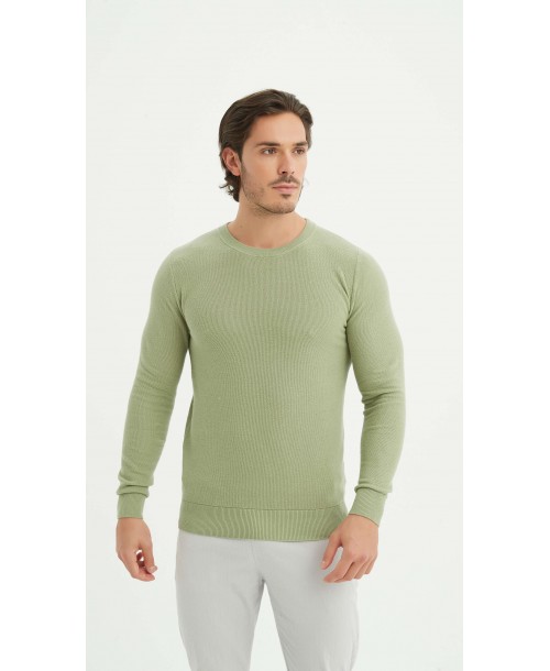 YE-6802-04 Pull col rond coton piqué - Vert