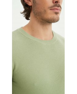 YE-6802-04 Pull col rond coton piqué - Vert