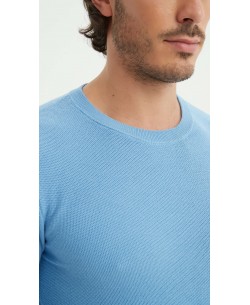 YE-6802-07 Pull col rond coton piqué - Bleu