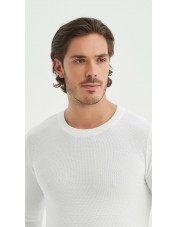 YE-6802-08 Pull col rond coton piqué - Blanc