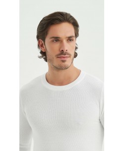 YE-6802-08 Pull col rond coton piqué - Blanc