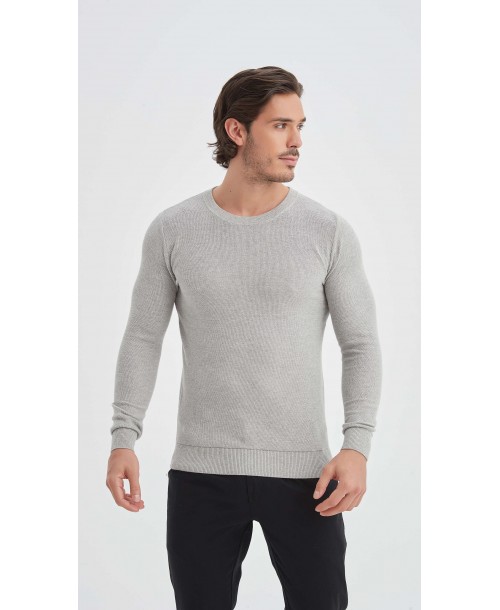 YE-6802-09 Pull col rond coton piqué - Gris