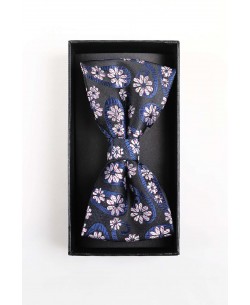 BT-0616 Coffret noeud papillon & pochette à fleurs en bleu