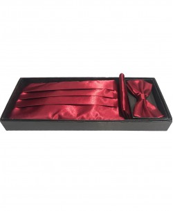 05002 Coffret cérémonie comprenant un noeud papillon, une ceinture de smoking et une pochette en rouge