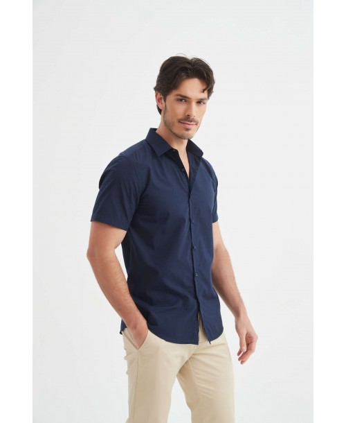 SLIM5301-74 Chemisette bleu marine slim fit