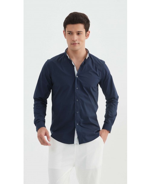 ENZO-113-07 Chemise "PREMIUM" uni avec col à motifs coupe ajustée