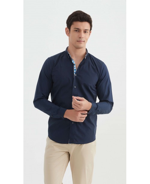 ENZO-113-08 Chemise "PREMIUM" uni avec col à motifs coupe ajustée