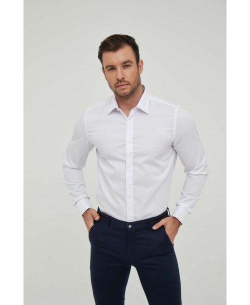 WHT-05-1 Chemise blanche slim fit poignets mousquetaires