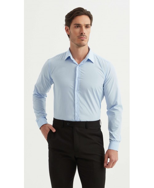 M0800-5 Chemise coupe ajustée - Ciel