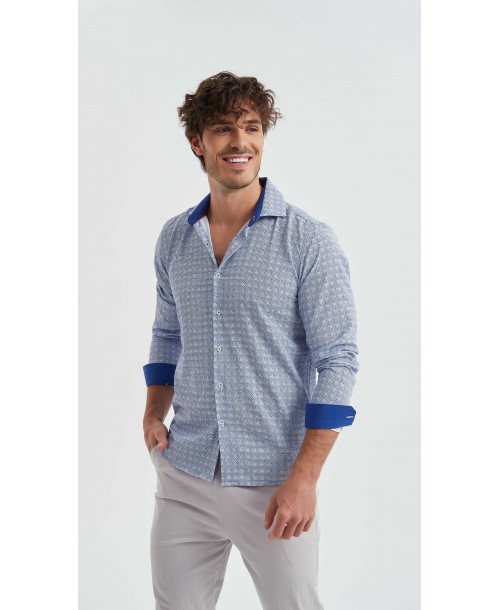 M0801-13 Chemise stretch coupe ajustée - Bleu