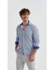 M0801-13 Chemise stretch coupe ajustée - Bleu