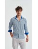 M0803-12 Chemise stretch coupe ajustée - Bleu