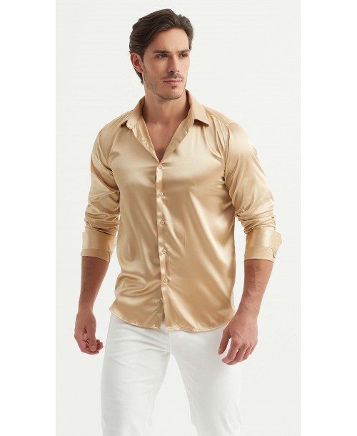 M0804-1 Chemise satinée coupe ajustée - Doré