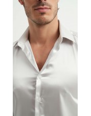 M0804-2 Chemise satinée coupe ajustée - Blanc