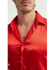 M0804-3 Chemise satinée coupe ajustée - Rouge