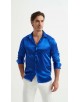 M0804-4 Chemise satinée coupe ajustée - Bleu