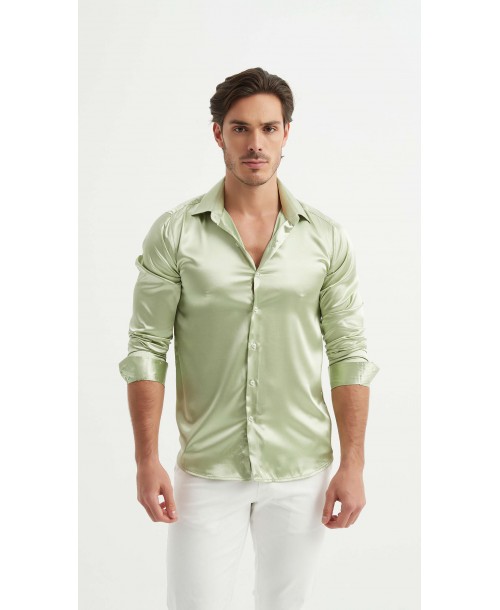 M0804-5 Chemise satinée coupe ajustée - Vert