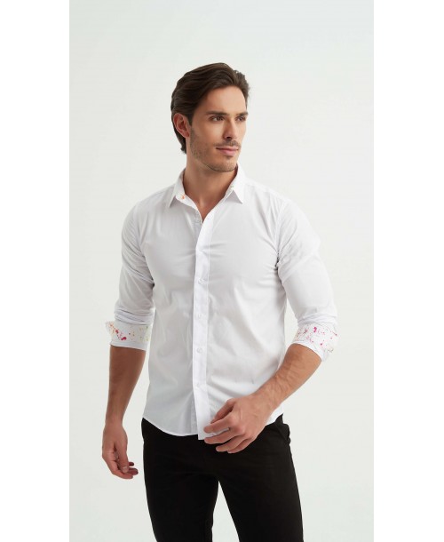 ENZO-118-01 Chemise coton - Blanc