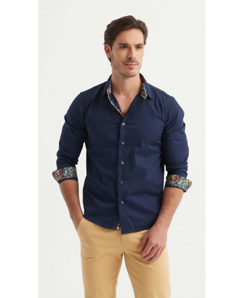 ENZO-118-04 Chemise coton - Bleu marine