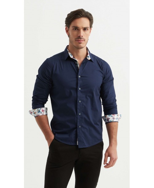 ENZO-118-05 Chemise coton - Bleu marine