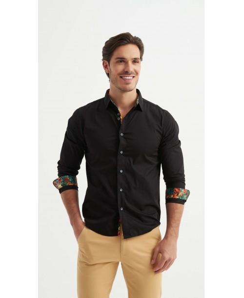 ENZO-118-06 Chemise coton - Noir