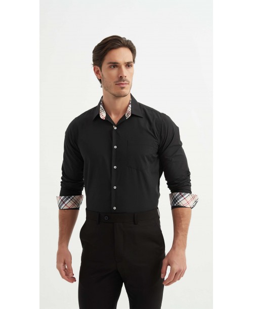 1506234-2 Chemise noire carreaux TARTAN coupe confort