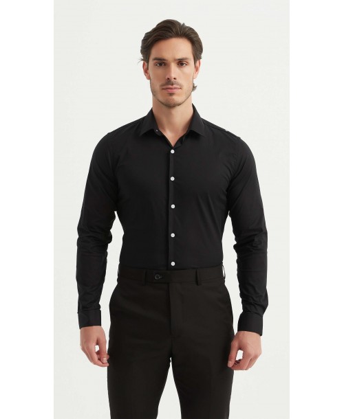 STR-043-2 Chemise en stretch - Noir