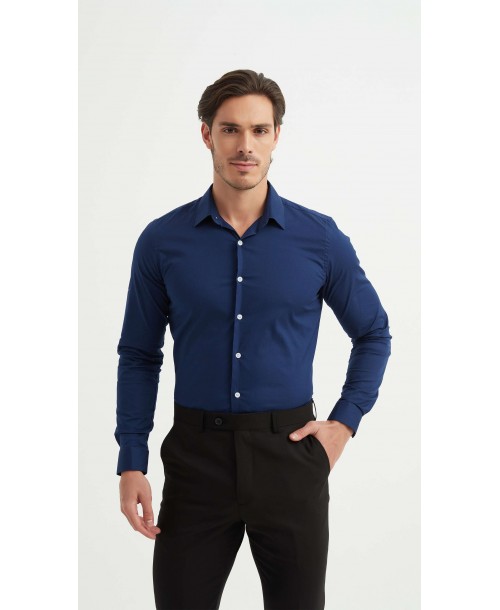 STR-043-4 Chemise en stretch - Marine